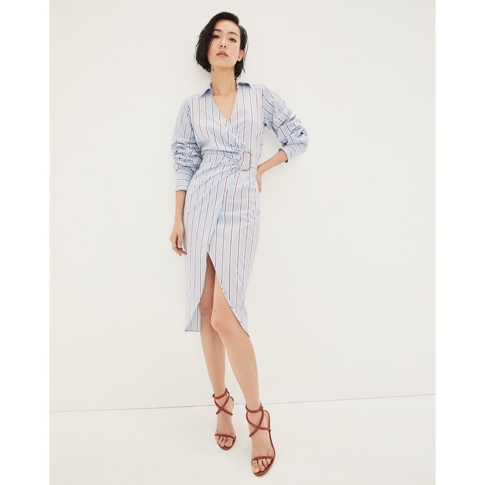 Veronica Beard Afton Striped Wrap Midi Dress Blue Belted Size 12 NWT​
